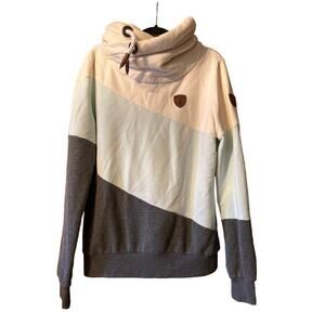 Wanakome cowlneck heavy sweatshirt  L  white/blue/grey